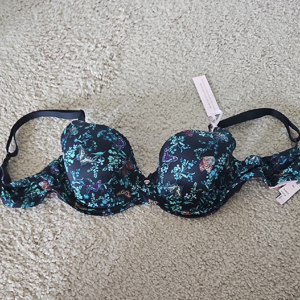 Victoria's Secret Black and Blue Floral Bra
